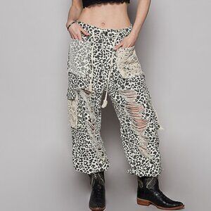 New POL Best Seller Leopard Print Distressed Joggers Pants S,M,L